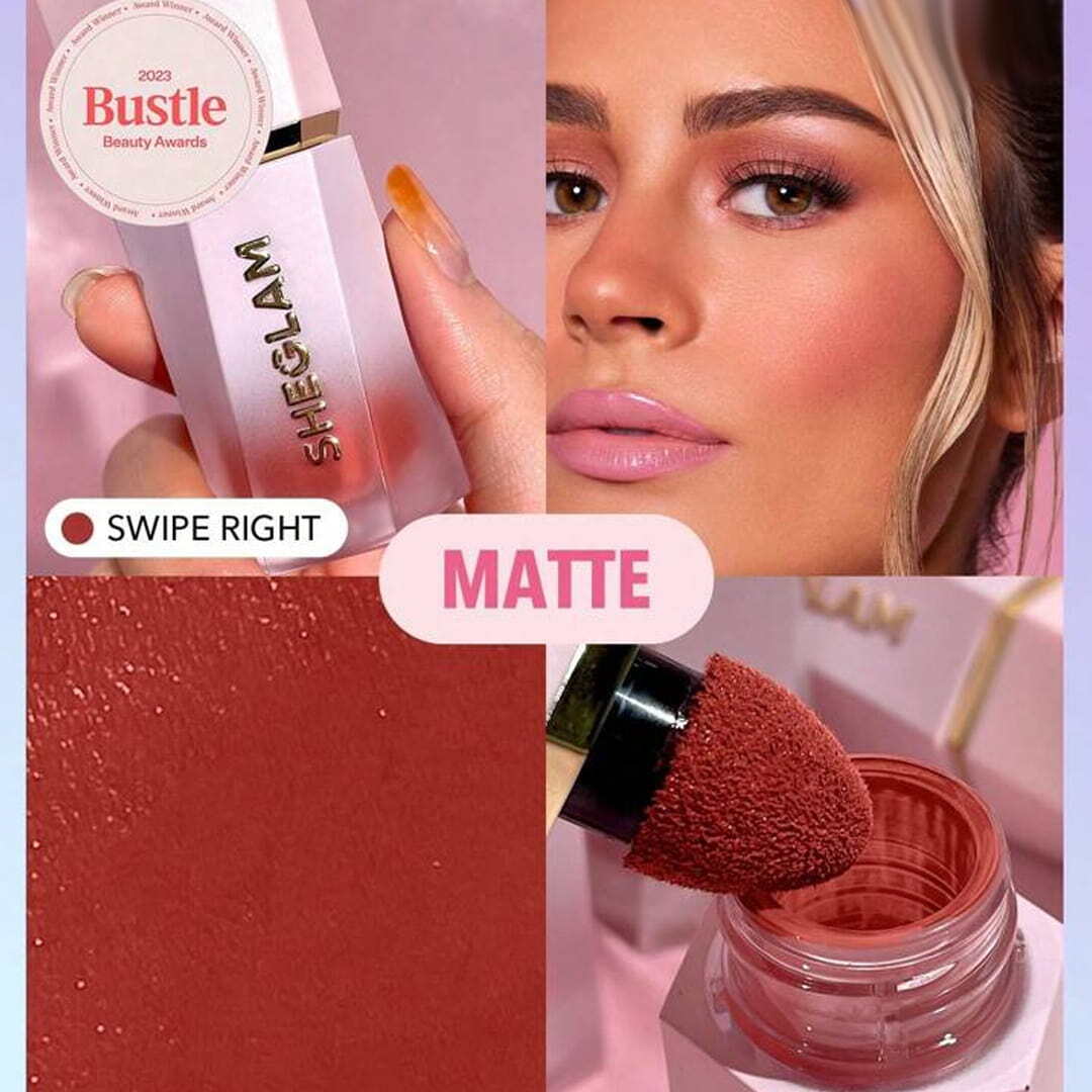  رژگونه مایع شیگلم مدل Swipe Right | رنگ صورتی مرجانی با جلوه مات | SHEGLAM Liquid Blush Swipe Right 