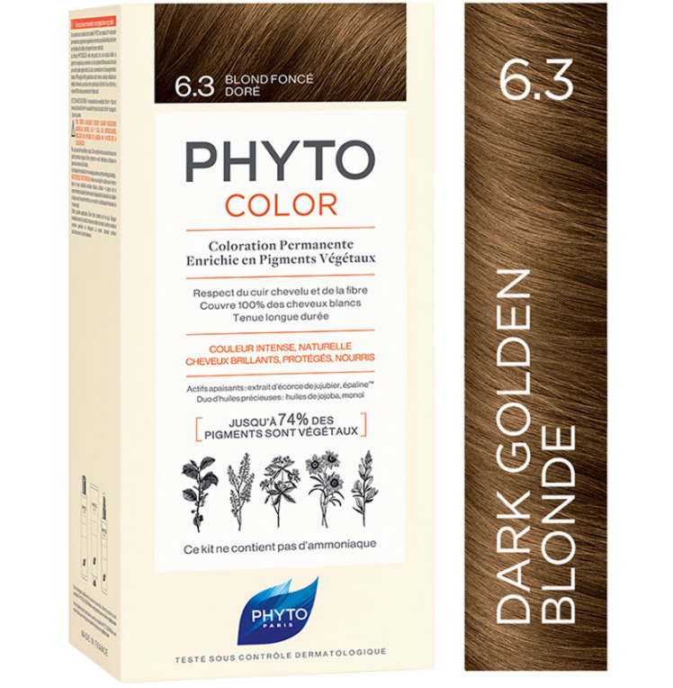 رنگ موی فیتو شماره ۶.۳ بلوند طلایی تیره (Phytocolor 6.3 Dark Golden Blonde) | رنگ گیاهی بدون آمونیاک با جلوه گرم و طبیعی