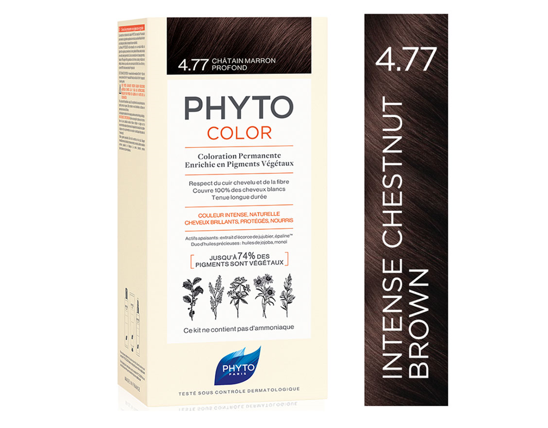 رنگ موی فیتو شماره ۴.۷۷ قهوهای بلوطی (Phytocolor 4.77 Chestnut Brown) | رنگ گیاهی بدون آمونیاک با جلوه گرم و طبیعی