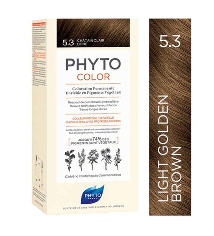 رنگ موی فیتو شماره ۵.۳ قهوهای روشن طلایی (Phytocolor 5.3 Golden Light Brown) | رنگ گیاهی بدون آمونیاک با جلوه گرم و درخ