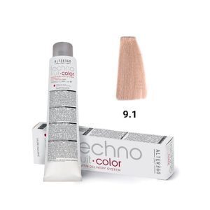 رنگ مو آلترگو تکنو 9.1 بلوند دودی خیلی روشن Alter Ego Techno Hair Color 9.1 Very Light Ash Blonde – Made in Italy رنگ بل