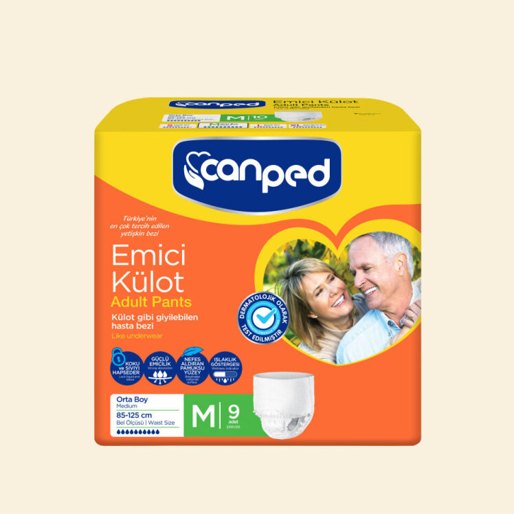 پوشک بزرگسال شورتی جان پد سایز متوسط بسته ۹ عددی (Canped Adult Pants Medium Size – 9 pcs) | جذب بالا، راحتی کامل، مناسب 