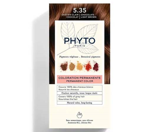 رنگ موی فیتو شماره ۵.۳۵ قهوهای شکلاتی روشن (Phytocolor 5.35 Chocolate Light Brown) | رنگ گیاهی بدون آمونیاک با جلوه گرم
