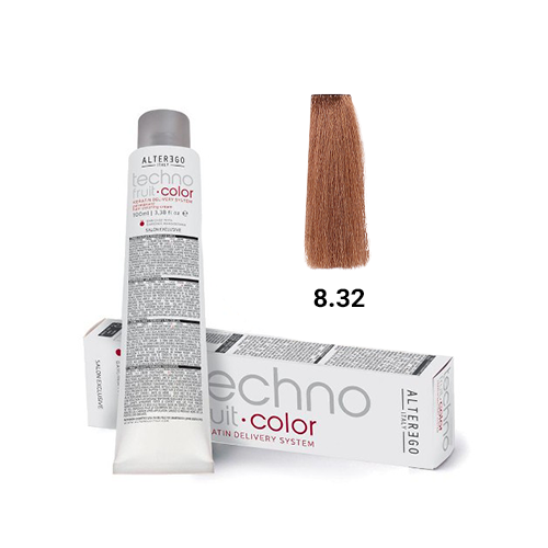  رنگ مو آلترگو تکنو 8.32 بلوند طلایی براق Alter Ego Techno Hair Color 8.32 Golden Iridescent Blonde – Made in Italy رنگ ب 