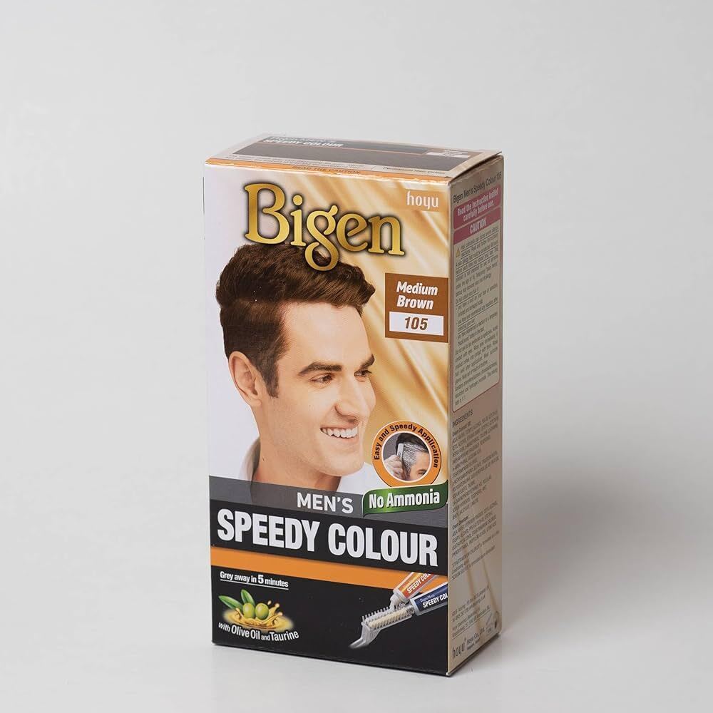 رنگ موی بیگن مردانه شماره ۱۰۵ قهوهای متوسط (Bigen Men's Hair Colour 105 Medium Brown) | رنگ دائمی بدون آمونیاک با جلوه