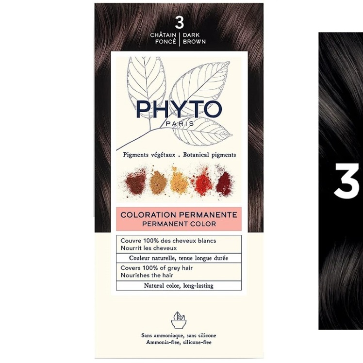 رنگ موی فیتو شماره ۳ قهوهای تیره (Phytocolor 3 Dark Brown) | رنگ گیاهی بدون آمونیاک برای موهای قهوهای طبیعی