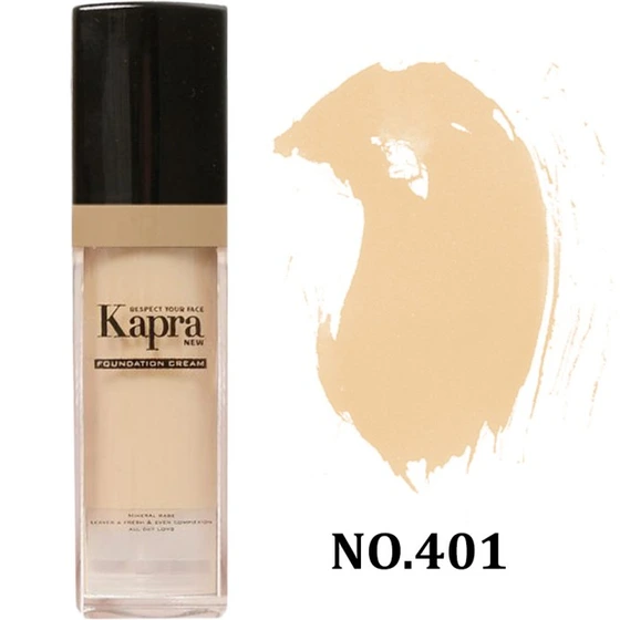 کرم پودر شیشه‌ای کاپرا شماره 401 | پوشش بالا با جلوه نیمه‌مات برای پوست‌های خیلی روشن با ته‌رنگ گرم – ساخت ایران