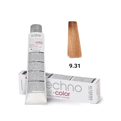 رنگ مو آلترگو تکنو 9.31 بلوند خیلی روشن طلایی دودی Alter Ego Techno Hair Color 9.31 Golden Ash Very Light Blonde – Made 
