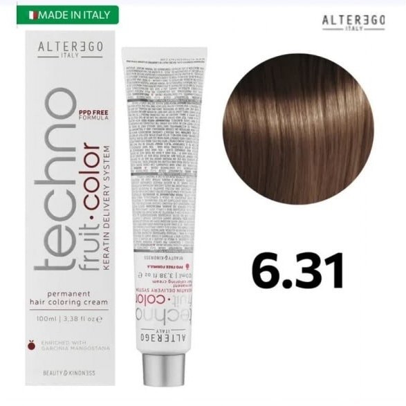 رنگ مو آلترگو تکنو 6.31 بلوند تیره طلایی خاکستری Alter Ego Techno Hair Color 6.31 Golden Ash Dark Blonde – Made in Italy