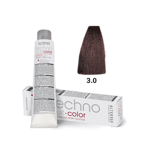 رنگ مو تکنو 3.0 بلوطی تیره (Techno Hair Color 3.0 Dark Chestnut – Made in Italy) | رنگ گرم و طبیعی، پوشش کامل، فرمول حرف