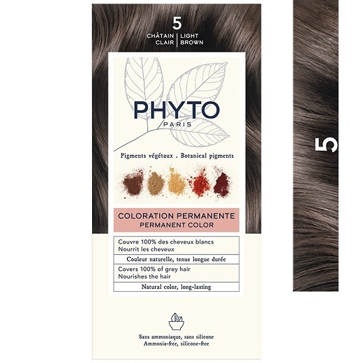 رنگ موی فیتو شماره ۵ قهوهای روشن (Phytocolor 5 Light Brown) | رنگ گیاهی بدون آمونیاک برای موهای روشن و طبیعی