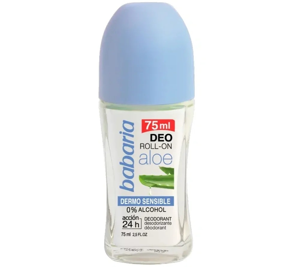  مام رول باباریا آلوئه‌ورا DERMO SENSIBLE – آبی کمرنگ ۷۵ml | ضدتعریق ملایم و خنک | Babaria Aloe Vera Roll-On | Bluebell S 