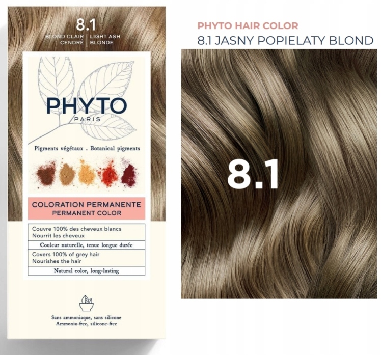 رنگ موی فیتو شماره ۸.۱ بلوند خاکستری روشن (Phytocolor 8.1 Light Ash Blonde) | رنگ گیاهی بدون آمونیاک با تناژ سرد و طبیعی