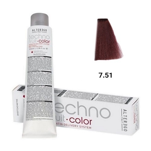 رنگ مو آلترگو تکنو 7.51 بلوند دودی براق Alter Ego Techno Hair Color 7.51 Ash Iridescent Blonde – Made in Italy رنگ بلوند