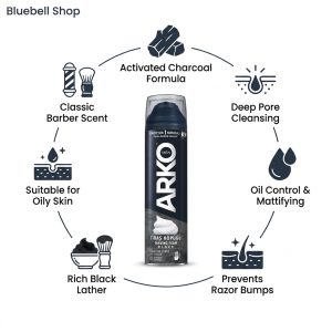 فوم اصلاح زغالی آرکو مدل Black حجم ۲۰۰ میلی‌لیتر | Arko Black Charcoal Shaving Foam 200ml