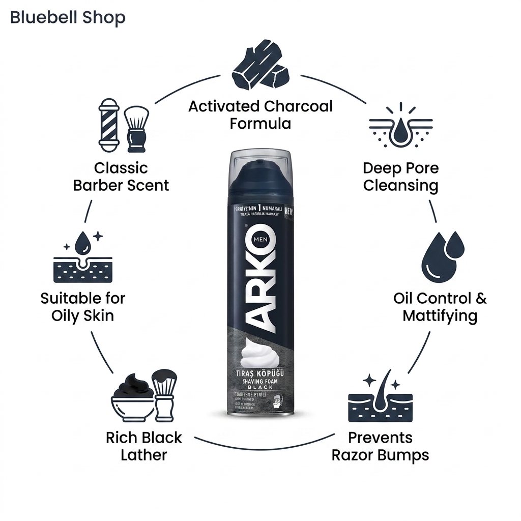 فوم اصلاح زغالی آرکو مدل Black حجم ۲۰۰ میلیلیتر | Arko Black Charcoal Shaving Foam 200ml